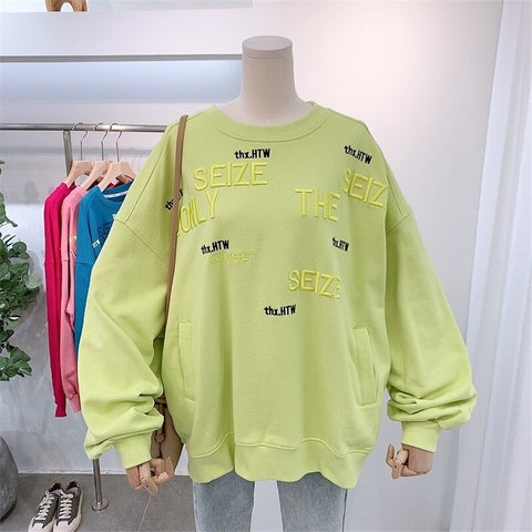 Pullover spring and autumn thin section new Korean loose letter embroidery all-match jacket hooded round neck sweatshirt