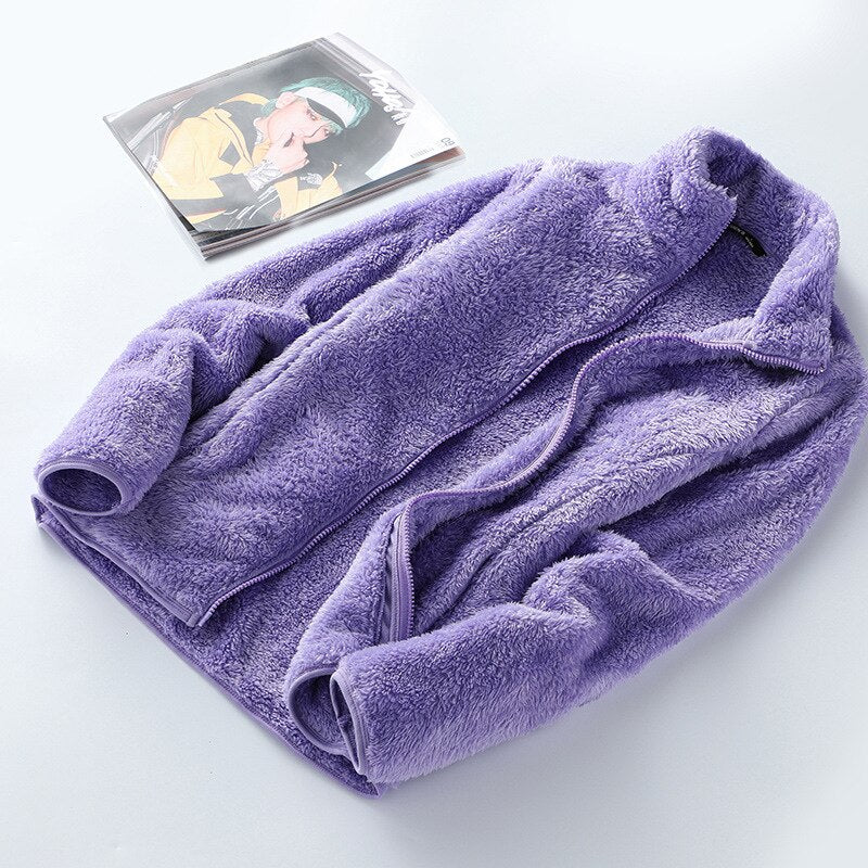 Winter women's polar fleece coral fleece jacket women outdoor warmth padded cardigan plush sweatshirt women pink hoodie