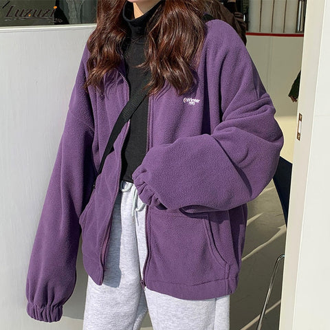 Zipper ladies winter high quality fashion Harajuku style long sleeve fleece large round neck hoodie hooded sweatshirt wholesale