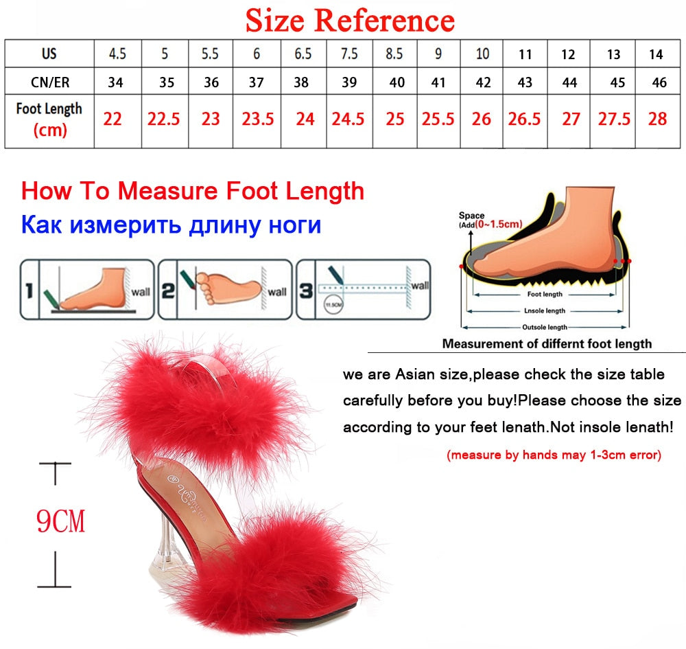 Feather Sandals Women Furry High Heels Ankle Plush Sandals Woman Transparent Heels With Fur Stripper Heeled Sandal Women Evening