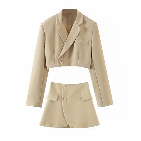 Women Blazer Clothing Two Piece Set Women Suits With Skirt Female Suit Tweed Long Sleeves Short Skirt Suits Blazer