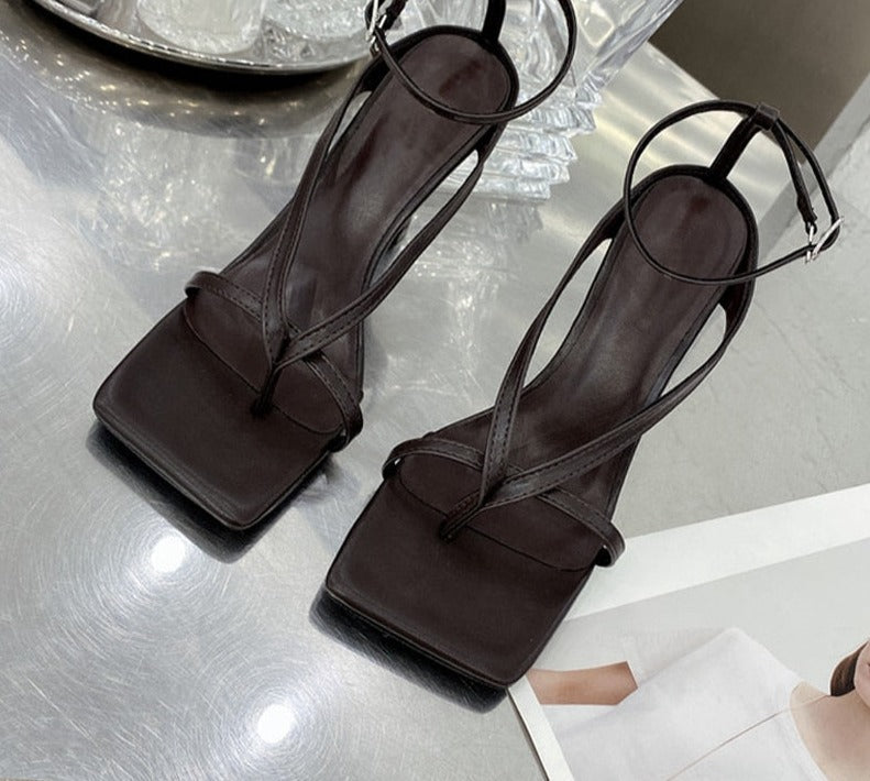 Gladiator Sandals High Heels Women Fall Best Street Look Females Square Head Open Toe Clip-On Strappy Shoes