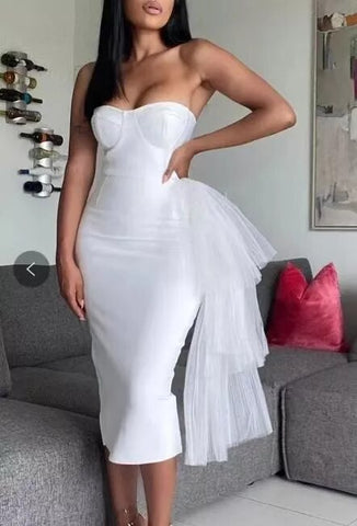 New Bandage Dress Sexy Bodycon Women Mesh Strapless Party Club Evening Elegant Black White Clothes