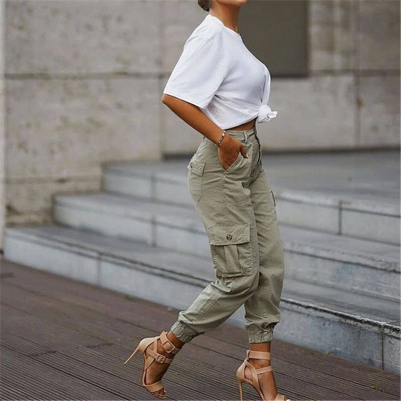 Casual Cargo Stacked Pants Women Y2K Spring Autumn High Waist Harem Sweatpants Pocket Female Sweat Pants Jogger Trousers