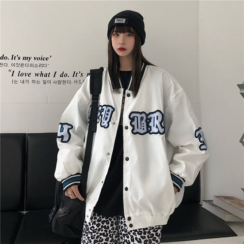 Pbong Women jacket retro embroidery baseball uniform new Korean version ins street loose jacket jacket couple men and women wear