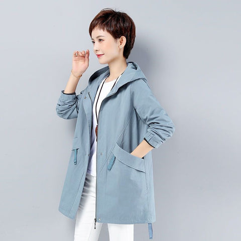 New Autumn Women's Jacket Long Coat Loose Hooded Jacket Casual Female Windbreaker Basic Jackets Outwear Plus Size 5XL