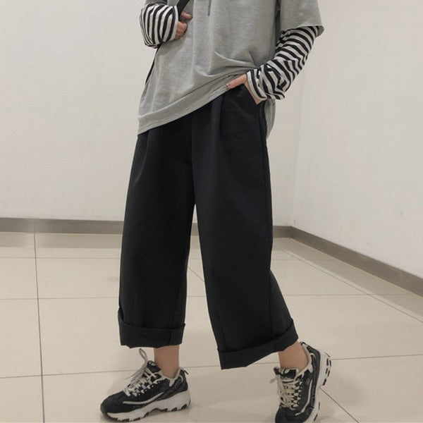 Women Pants Student Loose Ins Straight Korean Style Wide Leg Trousers Simple  Retro Kpop Ulzzang Oversize Harajuku Leisure Daily