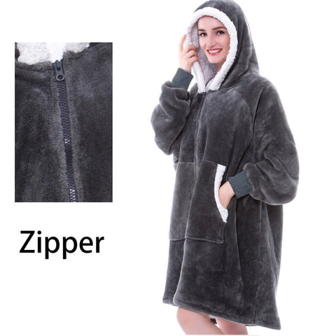 Oversized Hoodie Blanket With Sleeves Sweatshirt Plaid Winter Fleece Hoody Women Pocket Female Hooded Sweat Oversize Femme