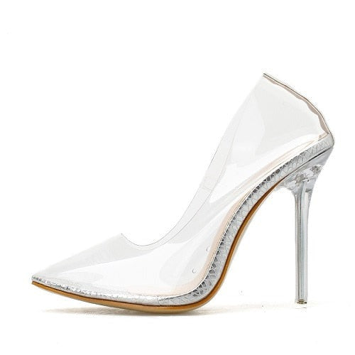 Clear PVC Transparent Pumps Sandals Perspex Stilettos High Heels Pointed Toe Womens Nightclub