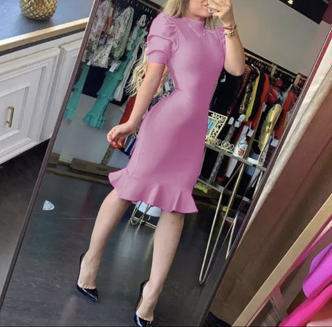 High Quality Black Purple Short Sleeve Ruffles Rayon Bandage Dress Elegant Club Party Dress Vestidos  Pbong  mid size graduation outfit romantic style teen swag clean girl ideas 90s latina aesthetic