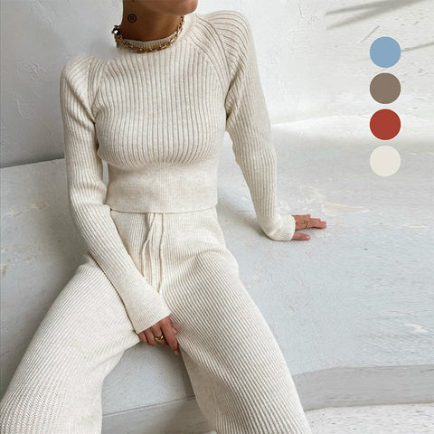 Causual Knitted Sweater Suit Winter Tracksuit Women clothing Two Piece Knitted Pants Warm Set Female Long Sleeve Sportswear