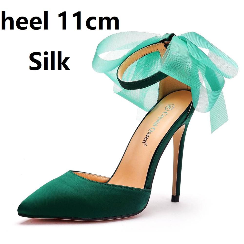 Crystal Queen Woman Satin Stiletto Elegant Ankle Strap Party Bow-knot Sandals Sexy High Heels White Wedding Shoes