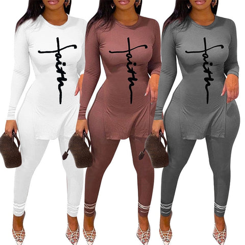 Pbong mid size graduation outfit romantic style teen swag clean girl ideas 90s latina aesthetic freaknik tomboy swaggy goinNew Tracksuit For Women Faith Letter Ribbed Knit Two Piece Set Casual 2 Pcs Outfits Long Sleeve Tshirts Pants Suit Matching Set