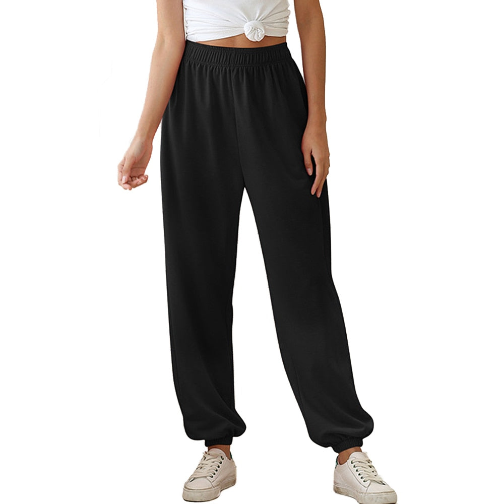 Women Casual Sport Pants Solid Running Jogger Pants Female Two Pockets Tracksuit Elastic Waist Ladies Sweatpants Baggy Trousers