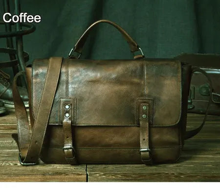 Vintage Genuine Leather Messenger Bag men Leather Shoulder Bag Men Crossbody Bag Male Sling Leisure Bag Tote Handbag Brown Grey