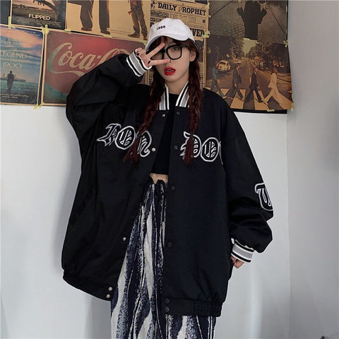 Pbong Women jacket retro embroidery baseball uniform new Korean version ins street loose jacket jacket couple men and women wear