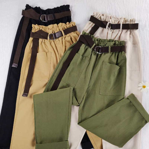 Trousers Korean Belt Casual Joggers Sweatpants High Waist Harajuku Streetwear Cargo Pants Women Loose Female