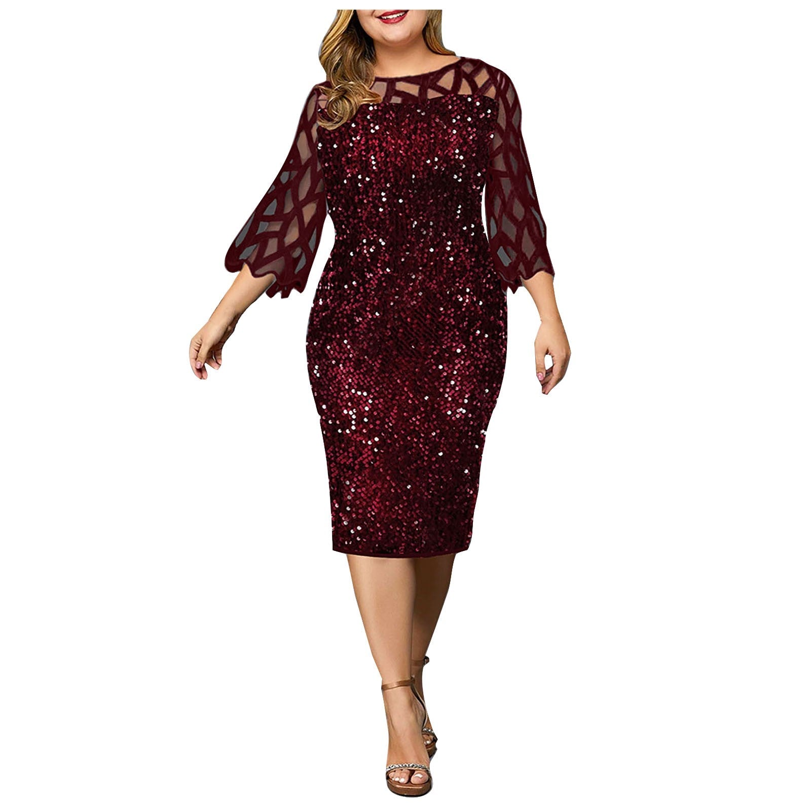 Pbong Plus Size Women's Summer Dress Elegant Sequin Birthday Party Dresses For Women New Casual Dress Wedding Evening Outfits 5XL