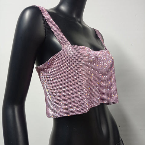 Pbong  mid size graduation outfit romantic style teen swag clean girl ideas 90s latina aesthetic freaknik tomboy swaggy going out  Glitter Nightclub Backless Rhinestone Tank Top Women Sexy Metal Crystal Diamonds Sequined Night Club Party Wear Crop Top