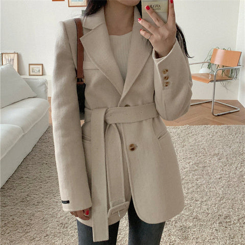 Women's Woolen Overcoat Cashmere Jackets Autumn Winter Baggy Thickening Warm Female Pure Manual Senior Brand TOPs Blazer Coat