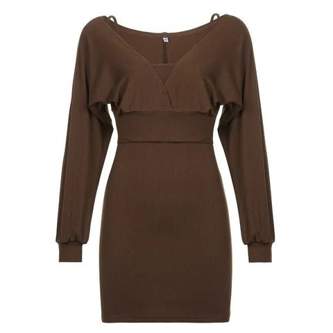 Sexy Solid Knitted Mini Dress Women Two Piece Set Skinny Dresses and Long Sleeve Knitted Cardigan Harajuku Dress Vestidos