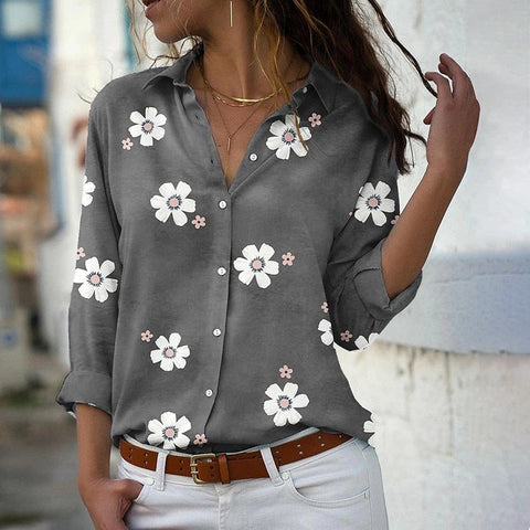 Floral Print Women Shirts And Blouses  Spring Fashion Turn-down Collar Long Sleeve Office Lady Tops Plus Size Casual Blouse