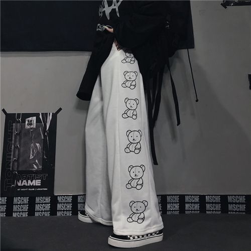 HOUZHOU Korean Style Wide Leg Pants Cartoon Print Harajuku Trousers Women Streetwear Autumn Fashion Streetwear Sweatpants Women