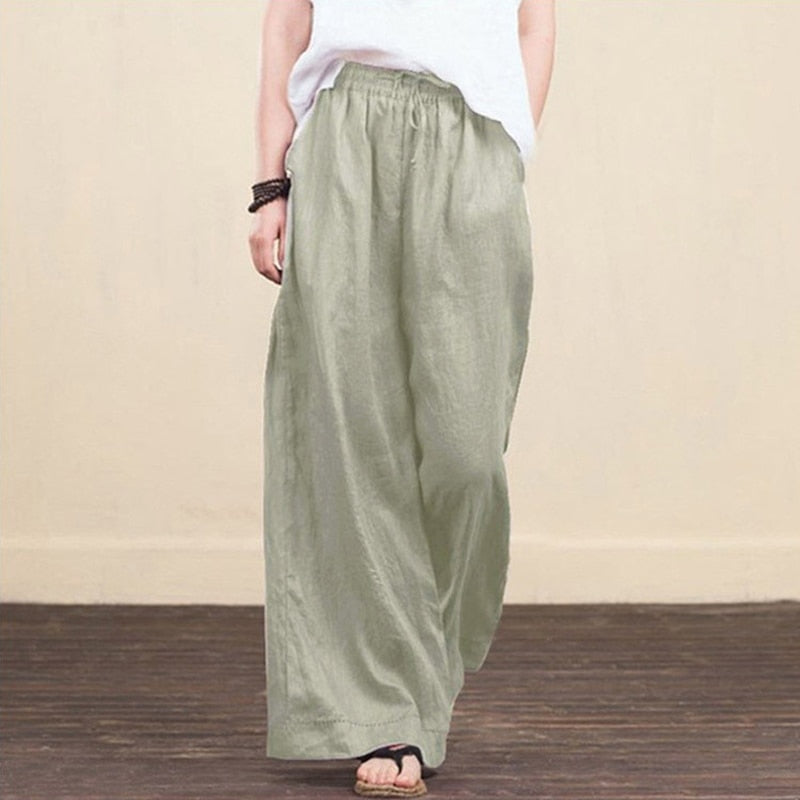 Autumn Winter Cotton Linen Fashion Women Wide-leg Pants New Casual Retro Solid Color Loose Long Trouser Elegant Streetwear Pants