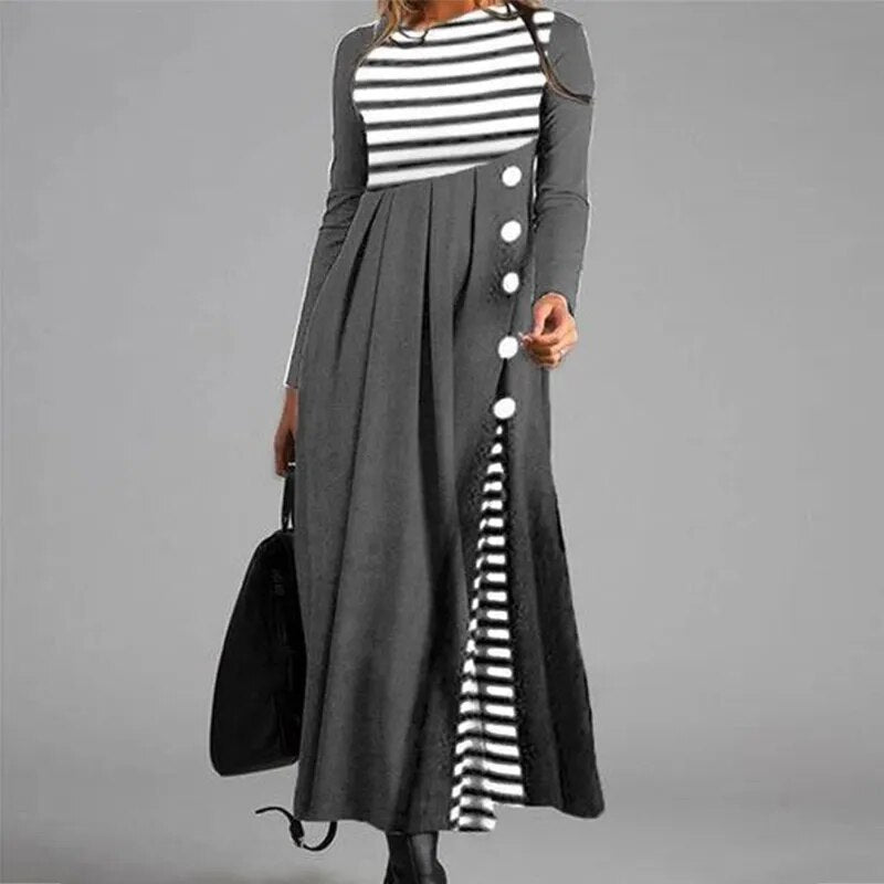 Elegant Women Long Dress V-Neck A-Line Dress Spring Autumn Vintage Cotton Long Sleeves Party Dresses Lady Casual Loose Vestidos