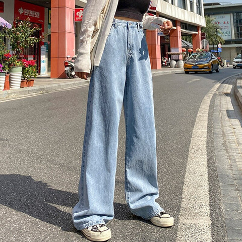 Fashion ladies jeans high waist three-color loose jeans street style high waist jeans wide feet retro high quality pants