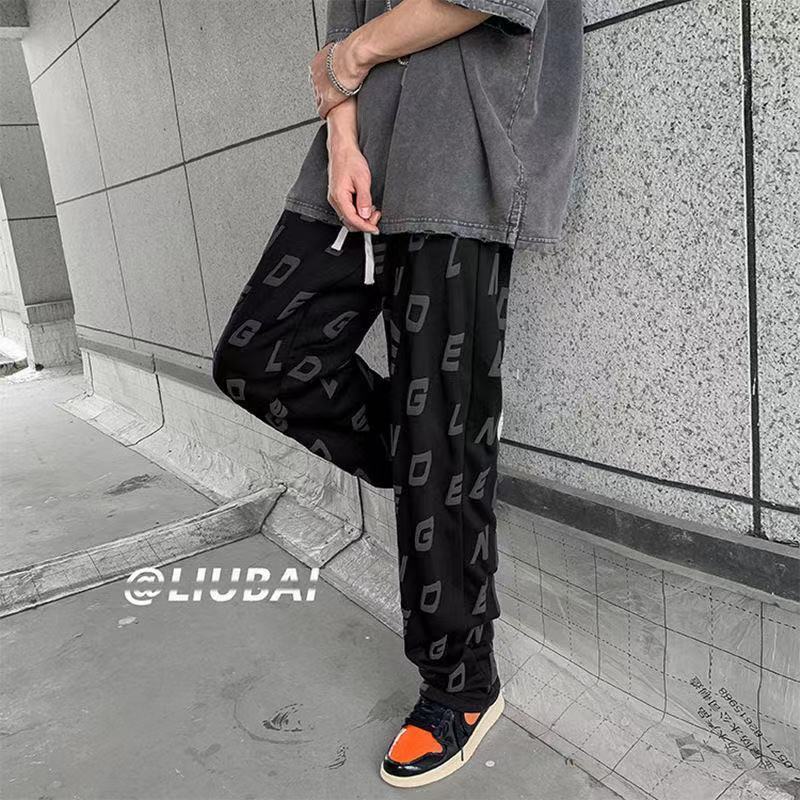 Letter pants male Korean version loose white trousers summer new streetwear casual straight-leg pants fashion women's pants