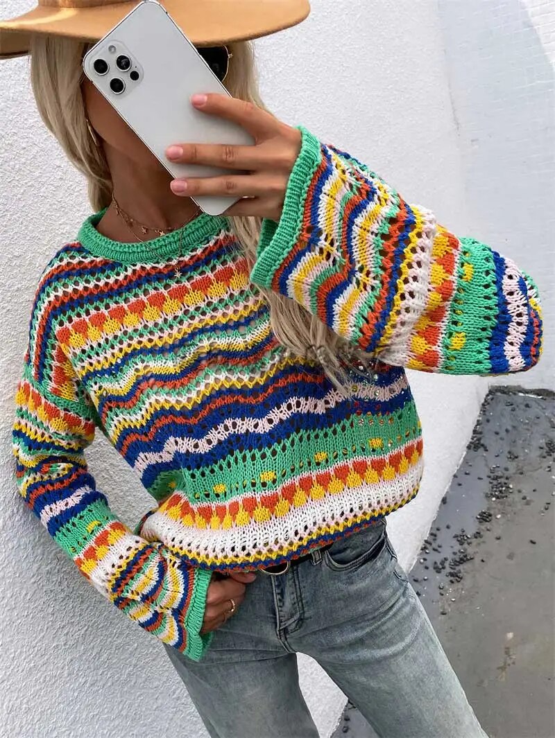 Colorful Chunky Crochet Sweaters women knitted sweater jumper winter fashion SWEATER pullover hollow out sweater