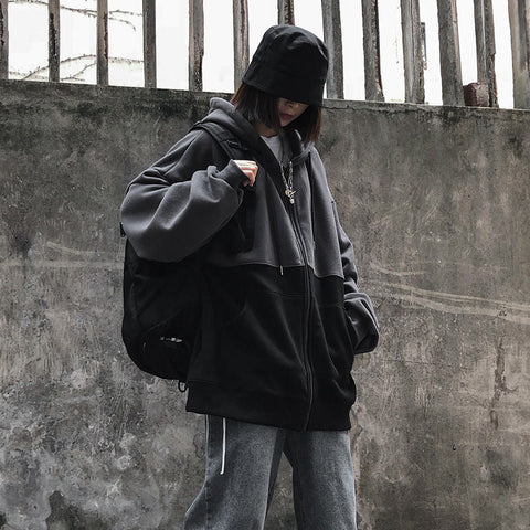 women's winter top retro stitched women's Hoodie loose velvet zipper men's and sweatshirt women  clothes for teens