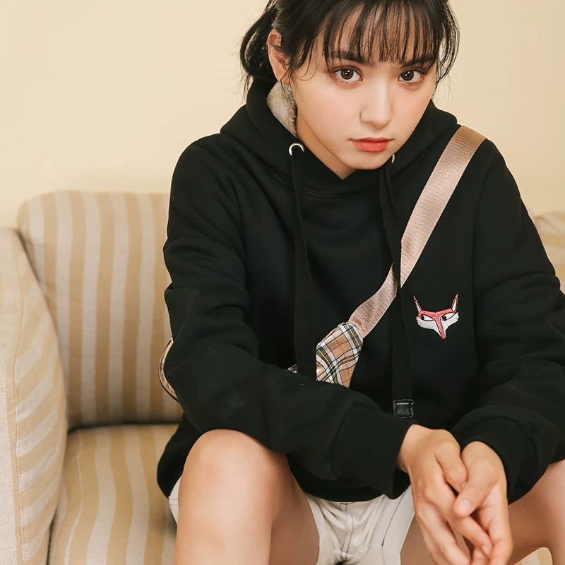 Jacket women solid color hoodies autumn winter imitation lamb wool korean loose plus velvet thick zipper sweatshirt tops