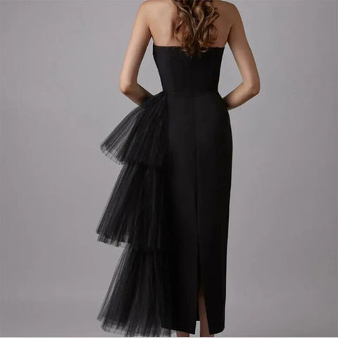 New Bandage Dress Sexy Bodycon Women Mesh Strapless Party Club Evening Elegant Black White Clothes