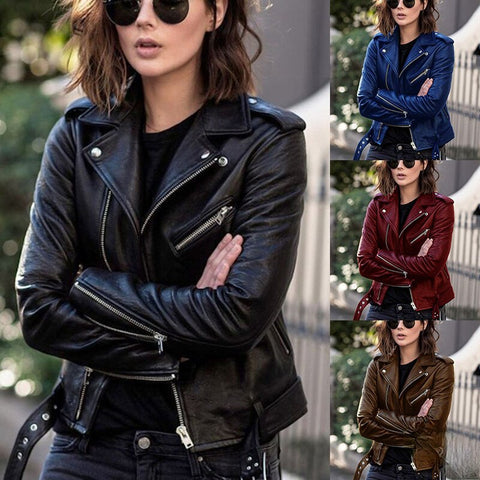 Ladies Coat Dark Academia Spring Autumn Zipper Motorcycle Jacket Women Short Faux Leather Jacket Black Red Leather Jacket