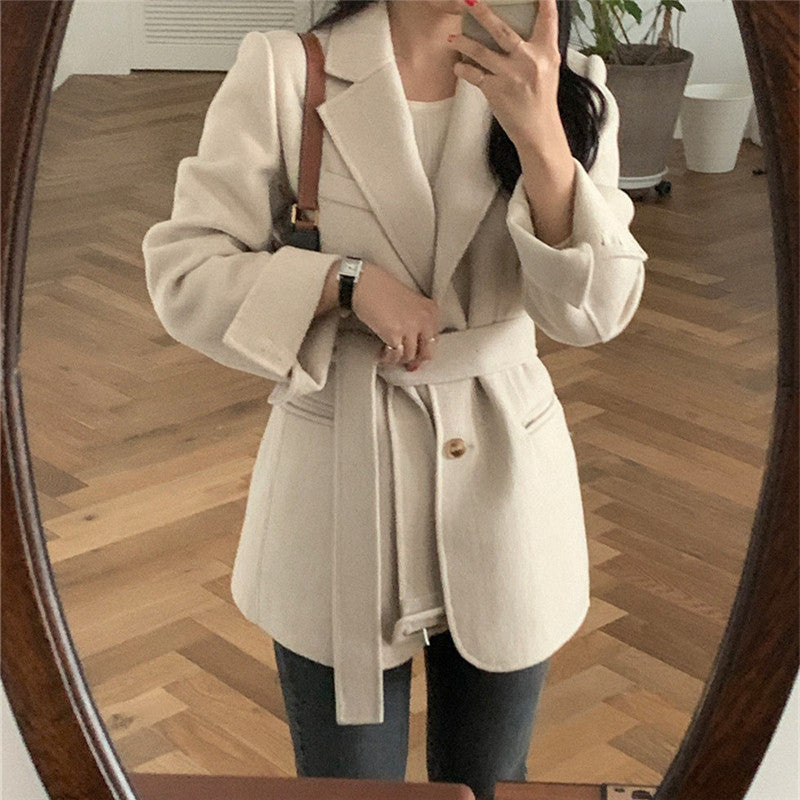 Women's Woolen Overcoat Cashmere Jackets Autumn Winter Baggy Thickening Warm Female Pure Manual Senior Brand TOPs Blazer Coat