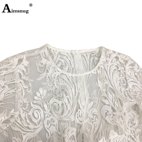 Boho Lace Solid White Perspective Thin Female The Dress Round Neck Embroidery Tassel Bilateral split  Women Dresses