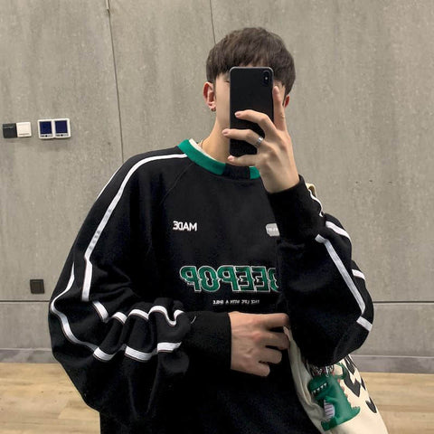 Men Women's College Style T-shirt Autumn Winter New White Vintage T shirt Sports Hip Hop Top Korean Loose Lovers Streetwear