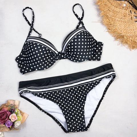 Sexy Swimwear Bikinis Black  Swimming Suit For Women Dot Polka Swimsuit Padded Push-up Bikini Set