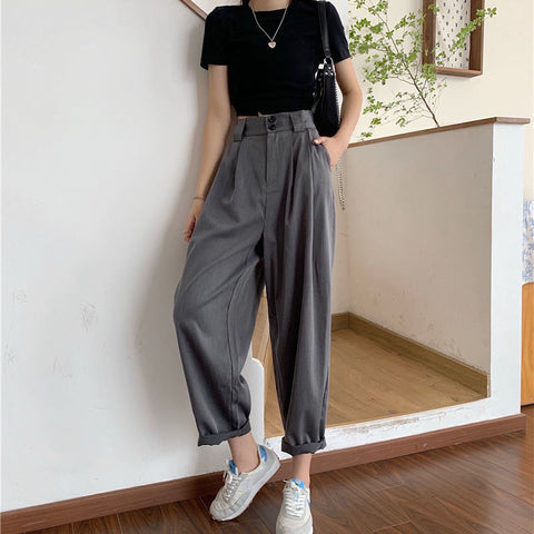 Pants Women All-match Basic Summer BF Style Minimalist Ladies Ankle-Length Trousers Wide-leg Chic Leisure Popular Womens Pant