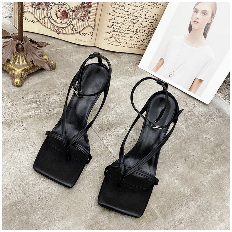 Gladiator Sandals High Heels Sandal Shoes Fashion Brand Strap Flip Flops Sexy Thin High Heel Pumps Square Toe Shoes