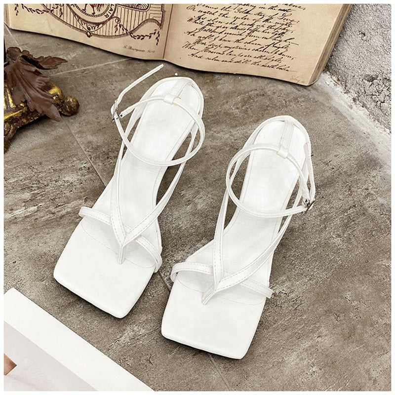 Gladiator Sandals High Heels Sandal Shoes Fashion Brand Strap Flip Flops Sexy Thin High Heel Pumps Square Toe Shoes