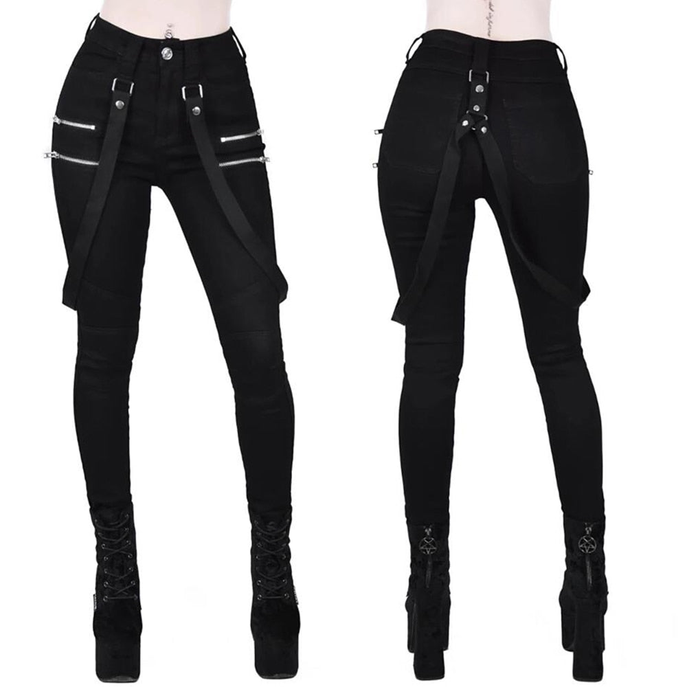 Ladies Cargo Pants High Waist Black Streetwear Vintage Punk Goth Pants Women Summer Pants Casual Long Trousers joggers D30