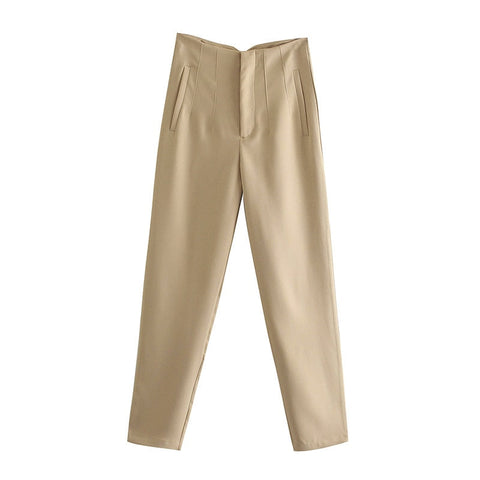 Woman Casual Solid High Waisted Pants Spring Elegant Female Basic Pocket Pant Office Ladies 14 Color Pant