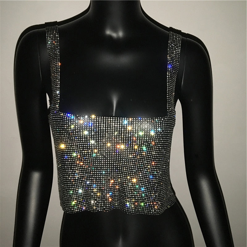 Pbong  mid size graduation outfit romantic style teen swag clean girl ideas 90s latina aesthetic freaknik tomboy swaggy going out  Glitter Nightclub Backless Rhinestone Tank Top Women Sexy Metal Crystal Diamonds Sequined Night Club Party Wear Crop Top