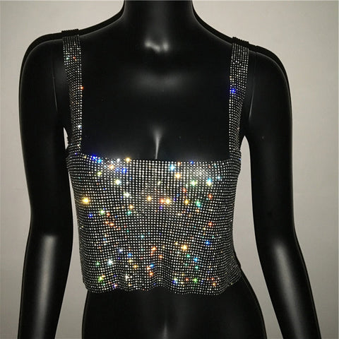 Pbong  mid size graduation outfit romantic style teen swag clean girl ideas 90s latina aesthetic freaknik tomboy swaggy going out  Glitter Nightclub Backless Rhinestone Tank Top Women Sexy Metal Crystal Diamonds Sequined Night Club Party Wear Crop Top