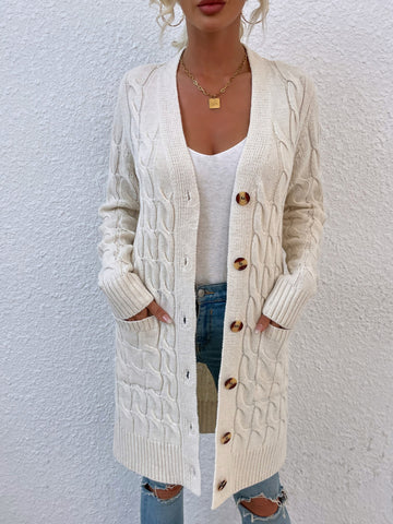 Women's Cardigan Sweater Autumn and Winter New Long Coat Twisted Rope Solid Color Knitted Sweaters Women