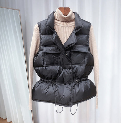 Winter Down Vest Women Short Vest Windbreaker Lightweight Coat Warm Waistcoat Female White Duck Down Coat Sleeveless Jacket