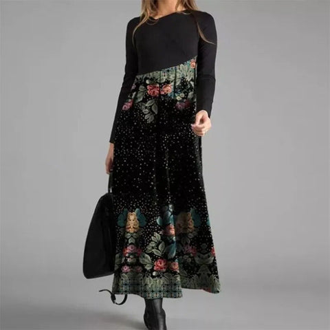 Elegant Women Long Dress V-Neck A-Line Dress Spring Autumn Vintage Cotton Long Sleeves Party Dresses Lady Casual Loose Vestidos